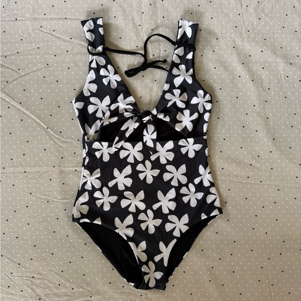 Of One Sea Women's Cutout One Piece in Black Plumeria